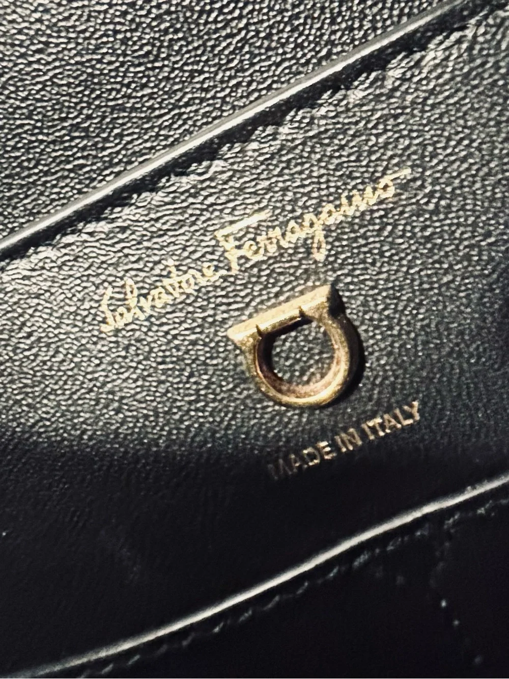 Salvador Ferragamo Black Leather Gancio Trifolio Large Shoulder Bag